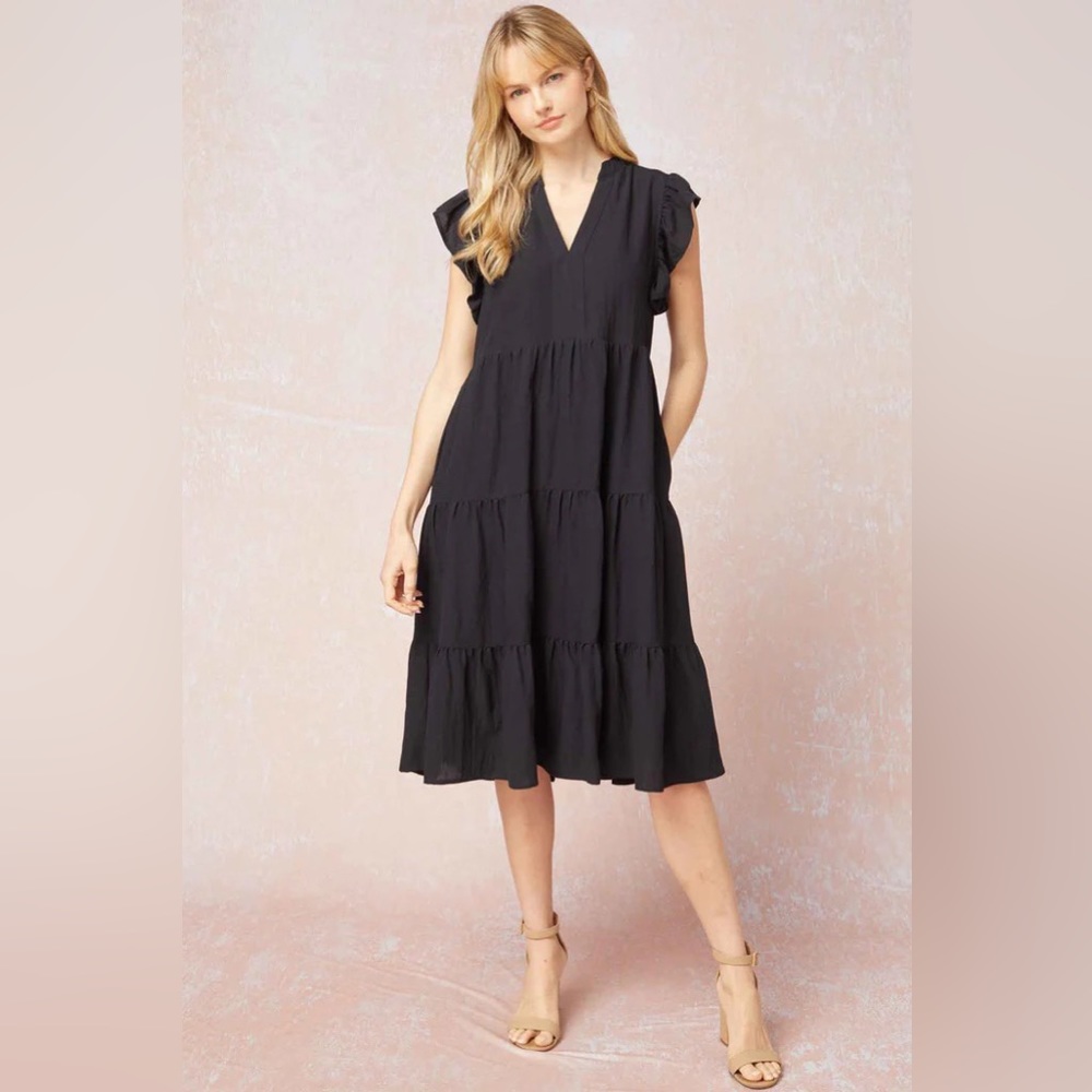 Entro Tiered Dress Ruffle Sleeve SMALL